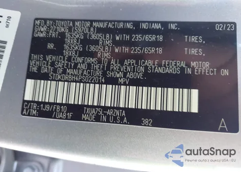2023 Toyota Highlander Le from USA, damaged, VIN 5TDKDRBH4PS022014
